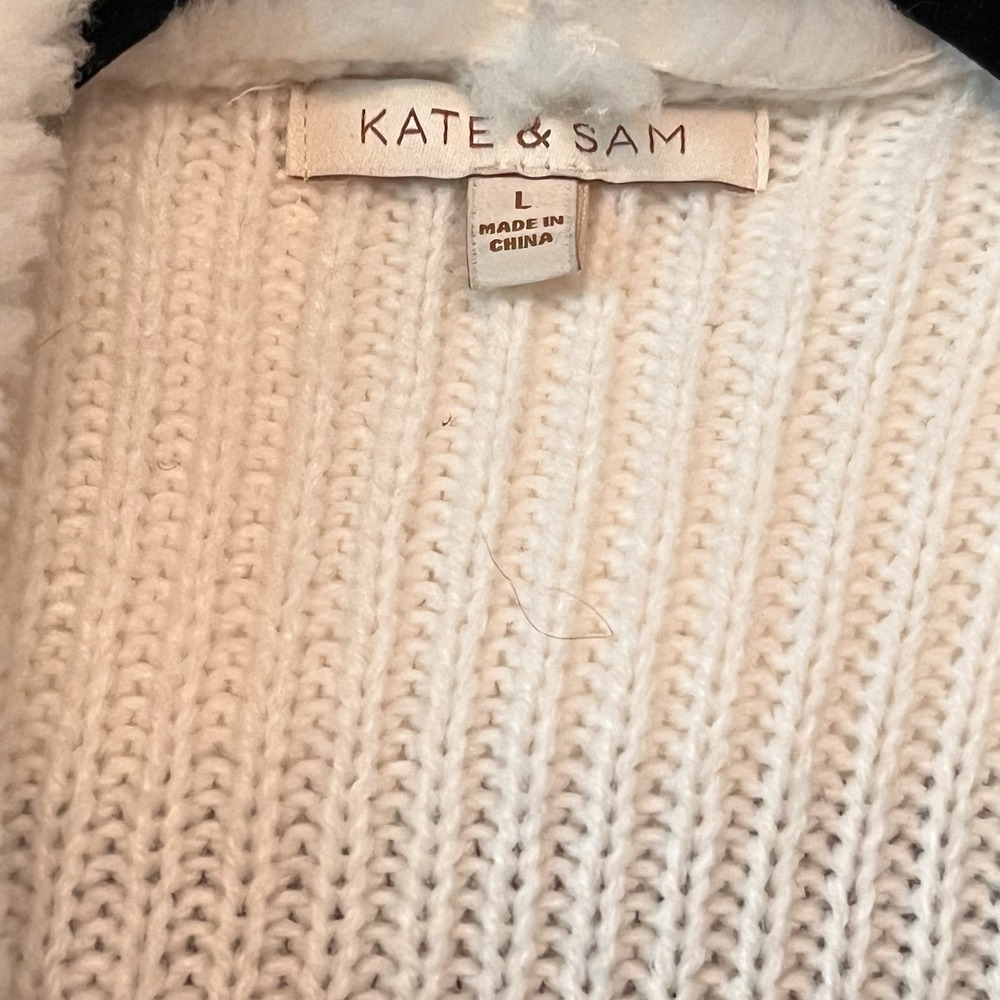 Kate & Sam Chic Winter White Faux Suede Sherpa Cardigan Layered Sz L Open Front - Picture 3 of 5